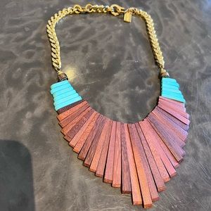 Jenny Bird wood and turquoise necklace